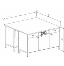 Стол-тумба островной на основе столов-тумб металлических с дверками, ящиками и розетками 1500 СТОкгм-М с/я.р.