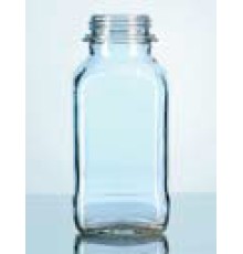 Бутыль DURAN Group 100 мл, GL32, квадратная, широкогорлая, без крышки и сливного кольца, бесцветное силикатное стекло
