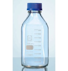 Бутыль DURAN Group 100 мл, GL32, квадратная, с крышкой и сливным кольцом, бесцветное стекло